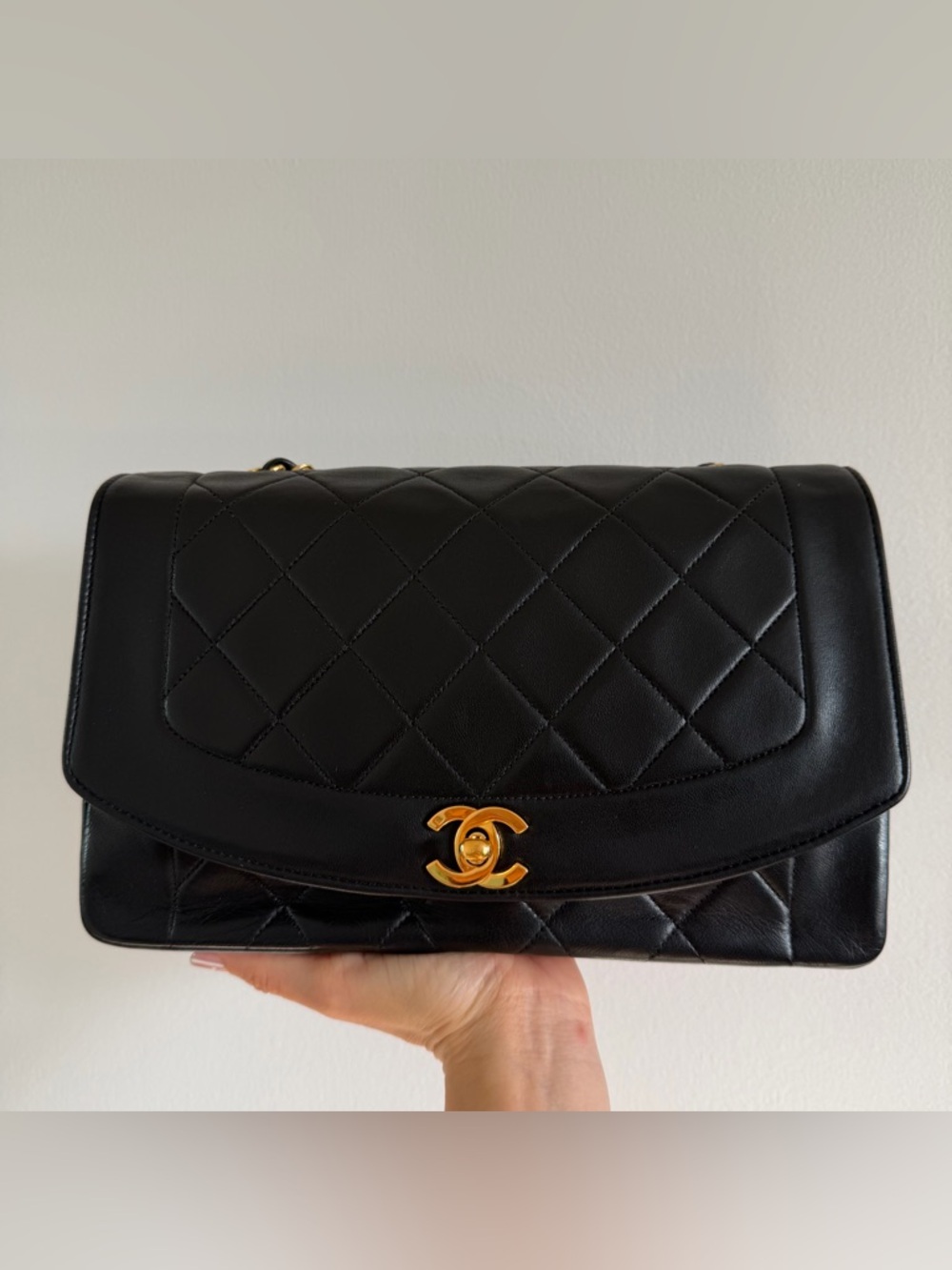 CHANEL Diana Black Quilted Shoulder Bag with 24k Gold Hardware